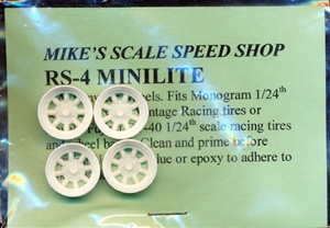 Minilite 8-Spoke 5-Lug Trans Am or Pony Car Wheels (molded in white) (set of 4) (1/24)