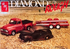 1939 Ford Sedan "Diamond in the Rough" with '53 Ford Pickup & Dual Axle trailer (1/25) (fs)