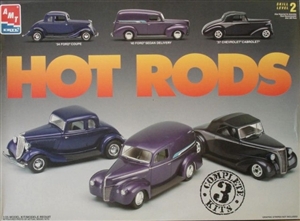 Hot Rods Set 1934 Ford Coupe, 1940 Ford Sedan Delivery, and 1937 Chevrolet Cabrolet (1/25) (fs)