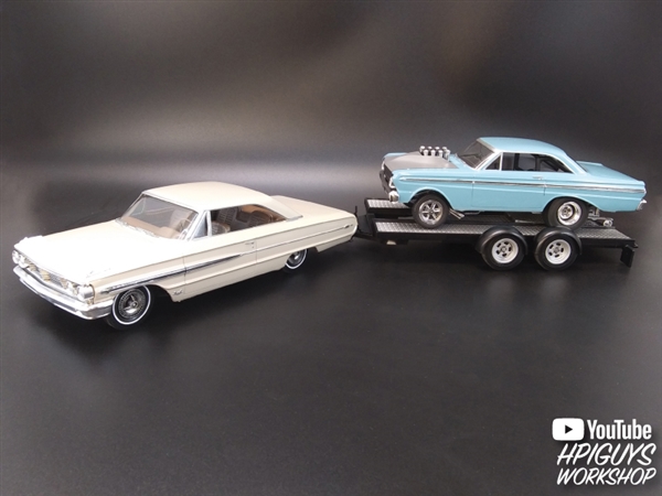 64 FORD GALAXIE AMT 1223 CAL DRAG COMBO AND 65 FALCON FUNNY CAR MODEL TRAILER 