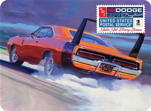 1969 Dodge Charger Daytona USPS "Auto Art Stamp Series" with Collectible Tin (1/25) (fs) Damaged Box