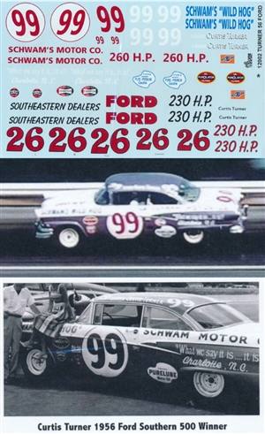 Gofer Racing Curtis Turner 1956 Ford Southern 500 Winner Decal Sheet (1/25)