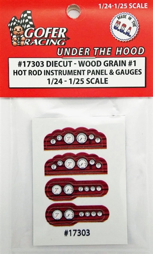 Race Car Instrument Panel and Gauges - Diecut Plastic "Wood" (1:24-1:25)