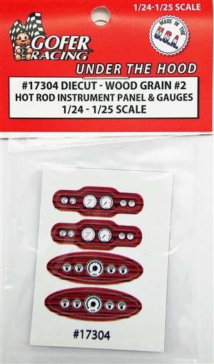 Race Car Instrument Panel and Gauges - Diecut Plastic "Wood Grain #2" (1:24-1:25)