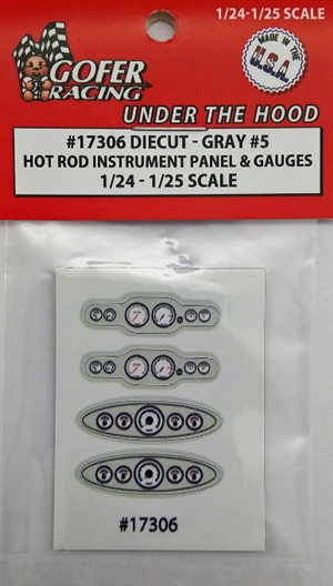 Race Car Instrument Panel and Gauges - Diecut Plastic "Gray # 5" (1:24-1:25)