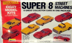 Super 8 Street Machine Set (64' Corvette, Jaguar XKE, '70 Corvette, '67 Mustang, Corvette ZR-1, Chevy Pickup, Lamborghini, and '68 Camaro) (1/64) (fs)