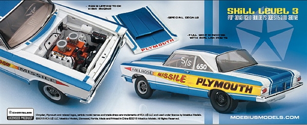 Details about   Moebius-Model King Melrose Missile 1965 Plymouth Hemi S/S 1:25 Scale Kit 1229 