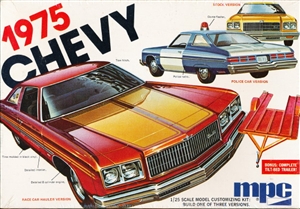 1975 Chevy Caprice 2 Door Hardtop with Trailer (3 'n 1) Stock, Police, Race Car Hauler (1/25) (fs) MINT