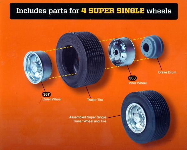 Super Single Trailer Wheel and Tire Set LKW Reifen und Felgen 1:25 Moebius 1018 