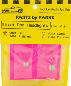 Street Rod Headlights Satin Finish Cone Back (Set of 2) Turned Aluminum with Clear Lenses  (1/25 or 1/24)