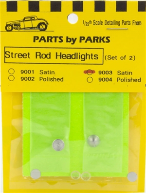 Street Rod Headlights Satin Finish Round Back (Set of 2) Turned Aluminum with Clear Lenses  (1/25 or 1/24)