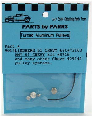 Turned Aluminum 1961 Chevy & Chevy 409 Pulley Set 4 Pulleys with Belt (1/25 or 1/24)