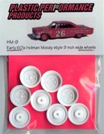 1960's and 70's Holman Moody Style 9 inch wide wheels. (molded white) (4 with inner wheels) 1/25