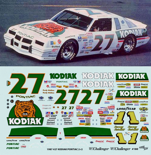 #27 Rusty Wallace Kodiak 1989 1/64 scale decal AFX Lifelike Autoworld Tyco 