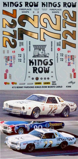 1976 Benny Parsons Kings Row Monte Carlo #72 Decal (1/25)<br><span style="color: rgb(255, 0, 0);">Back in Stock!</span>