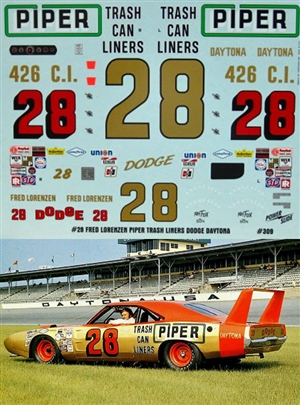 Fred Lorenzen "Piper Trash Liners" 1969 Dodge Daytona #28 Decal (1/25)