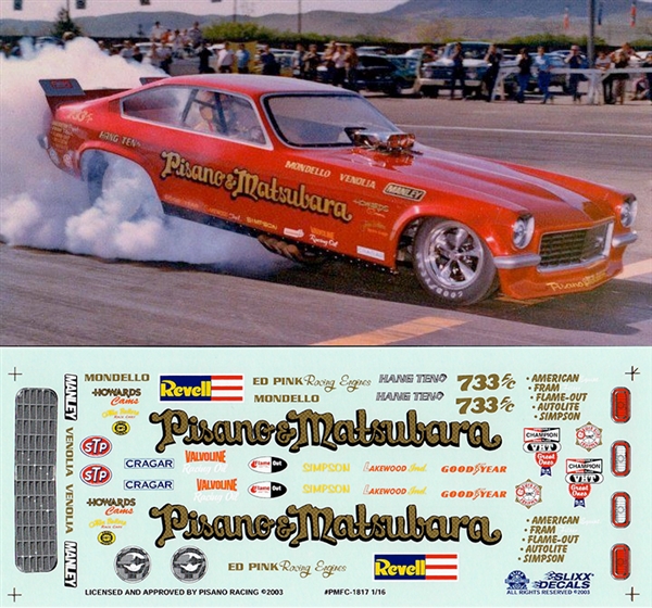 Yesteryear 1/25 Scale Pisano & Matsubara Vega Funny Car Decal Sheet