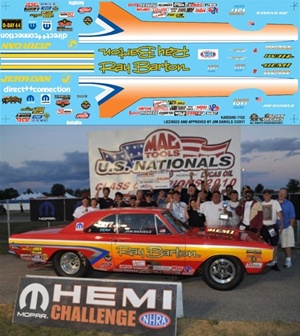 Jim Daniels 1968 Hemi Dart sponsored by Ray Barton Racing Engines Decal (1/25)