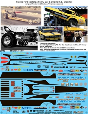 Frantic Ford Nostalgia Mustang Funny Car & Original F/C with F.E. Dragster Decal (1/25)