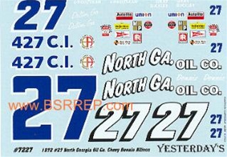 #27 Donnie Allison North Ga 1/25th Scale Waterslide Decals Oil Chevy 1/24th 