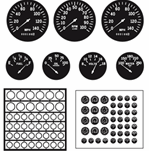 Gauge Bezels: Modern style faces, clear letters on black background