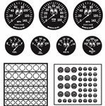 Gauge Bezels: Moon-Eyes style faces, clear letters on black background