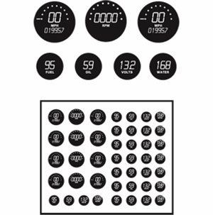 Digital  Style Gauge Faces: clear letters on black background